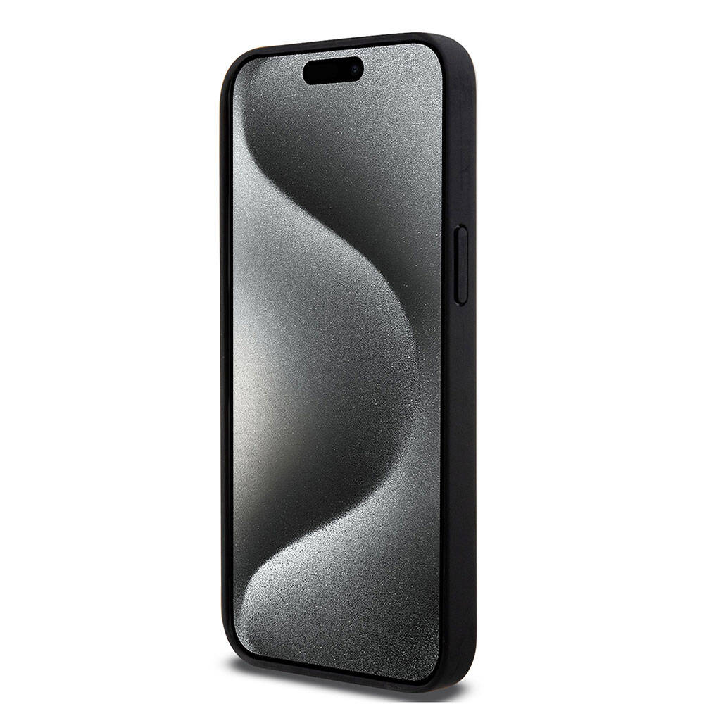 iPhone 15 Pro Max Kılıf AMG Orjinal Lisanslı M-safe Şarj Özellikli Delikli Deri Kıvrımlı Çizgili Kapak