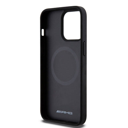 iPhone 15 Pro Max Kılıf AMG Orjinal Lisanslı M-safe Şarj Özellikli Delikli Deri Kıvrımlı Çizgili Kapak
