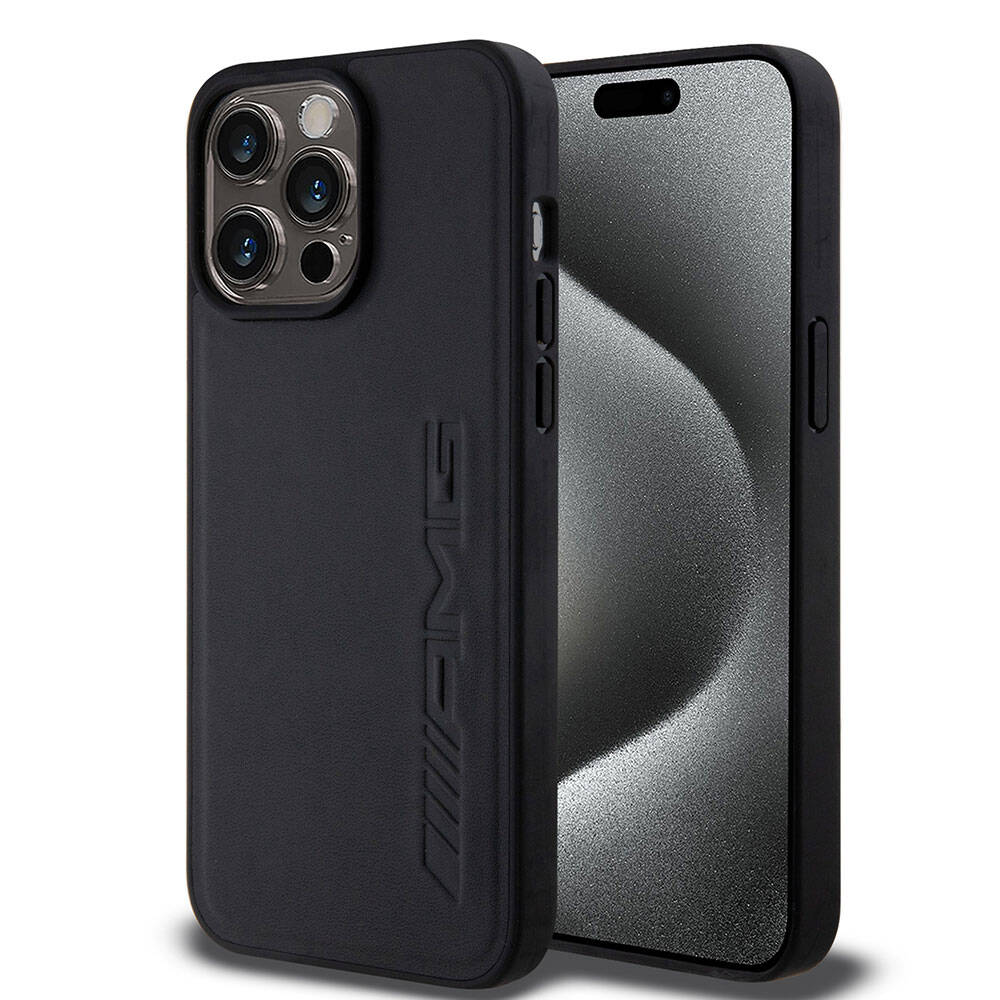 iPhone 15 Pro Max Kılıf AMG Orjinal Lisanslı M-safe Şarj Özellikli Deri Sıcak Damgalı Kapak