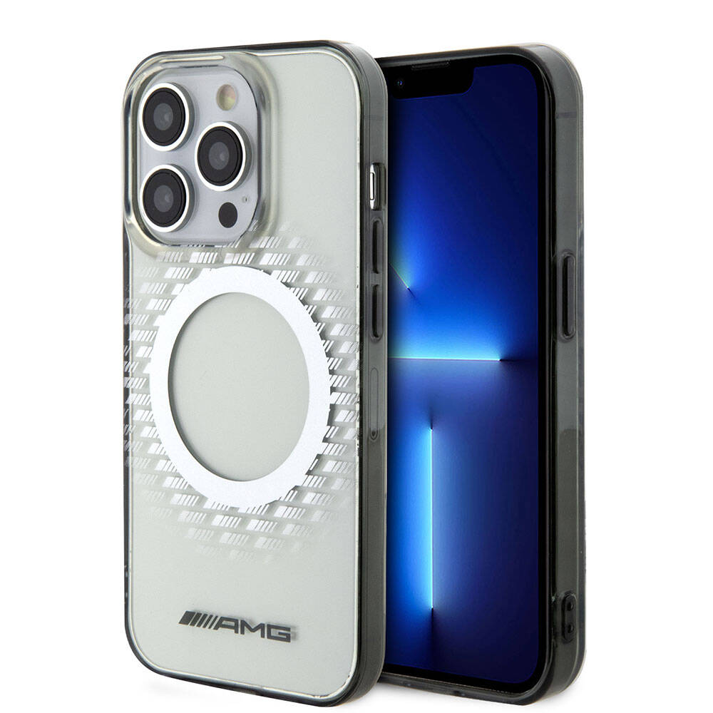 iPhone 15 Pro Max Kılıf AMG Orjinal Lisanslı M-safe Şarj Özellikli Eşkenar Dörtgen Desenli Transparan Kapak