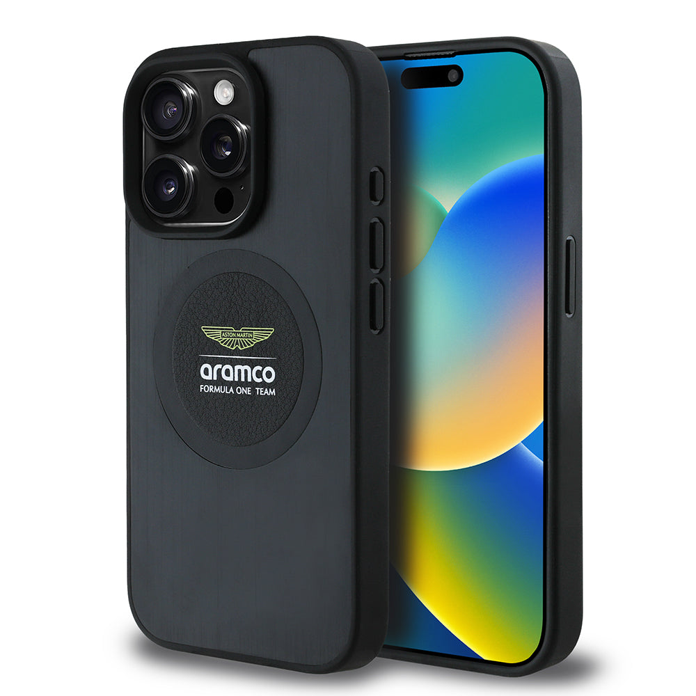 iPhone 15 Pro Max Kılıf Aston Martin Orjinal Lisanslı M-safe Şarj Özellikli Aluminyum Arka Yüzeyli Formula One Team Baskılı Kapak