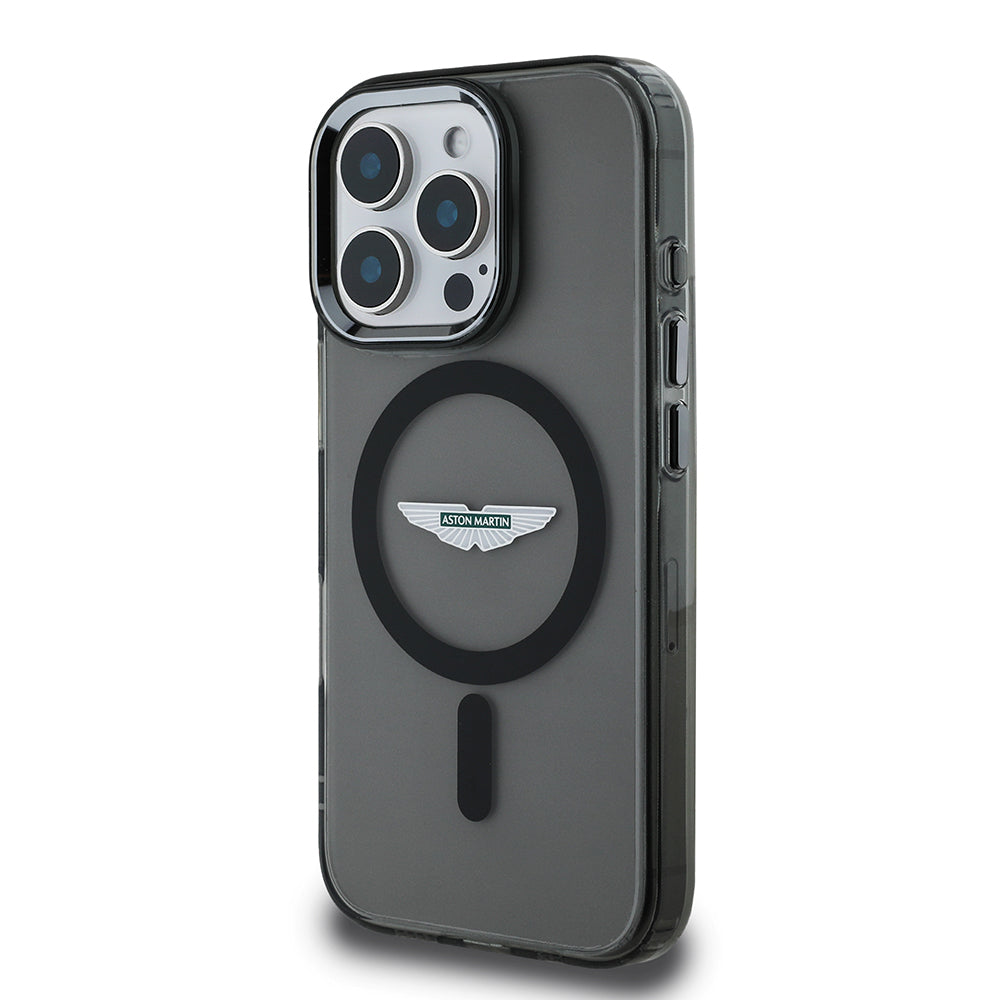 iPhone 15 Pro Max Kılıf Aston Martin Orjinal Lisanslı M-safe Şarj Özellikli IML Baskı Logolu Metal Düğmeli Kapak
