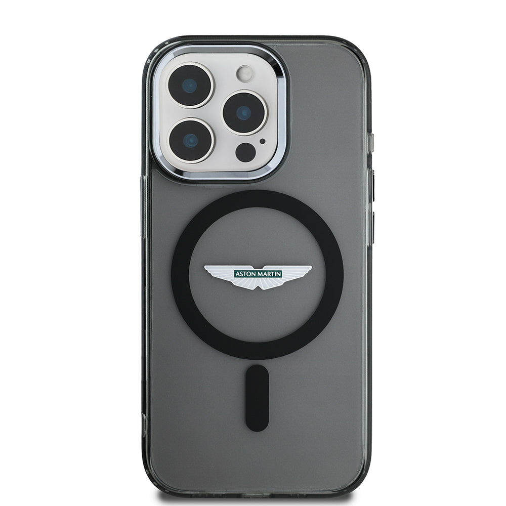 iPhone 15 Pro Max Kılıf Aston Martin Orjinal Lisanslı M-safe Şarj Özellikli IML Baskı Logolu Metal Düğmeli Kapak
