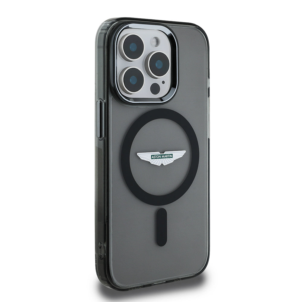 iPhone 15 Pro Max Kılıf Aston Martin Orjinal Lisanslı M-safe Şarj Özellikli IML Baskı Logolu Metal Düğmeli Kapak