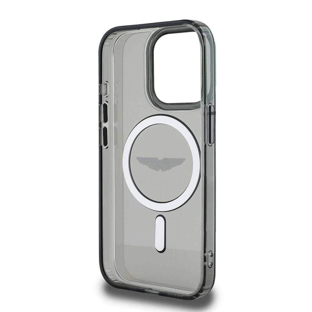 iPhone 15 Pro Max Kılıf Aston Martin Orjinal Lisanslı M-safe Şarj Özellikli IML Baskı Logolu Metal Düğmeli Kapak