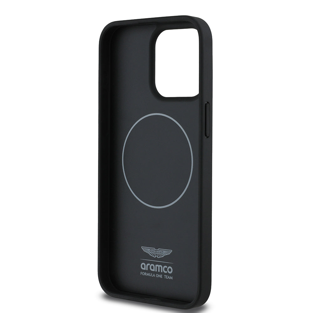 iPhone 15 Pro Max Kılıf Aston Martin Orjinal Lisanslı M-safe Şarj Özellikli PU Deri Alonso 14 Baskılı Kapak