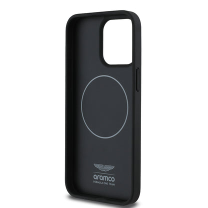 iPhone 15 Pro Max Kılıf Aston Martin Orjinal Lisanslı M-safe Şarj Özellikli PU Deri Alonso 14 Baskılı Kapak