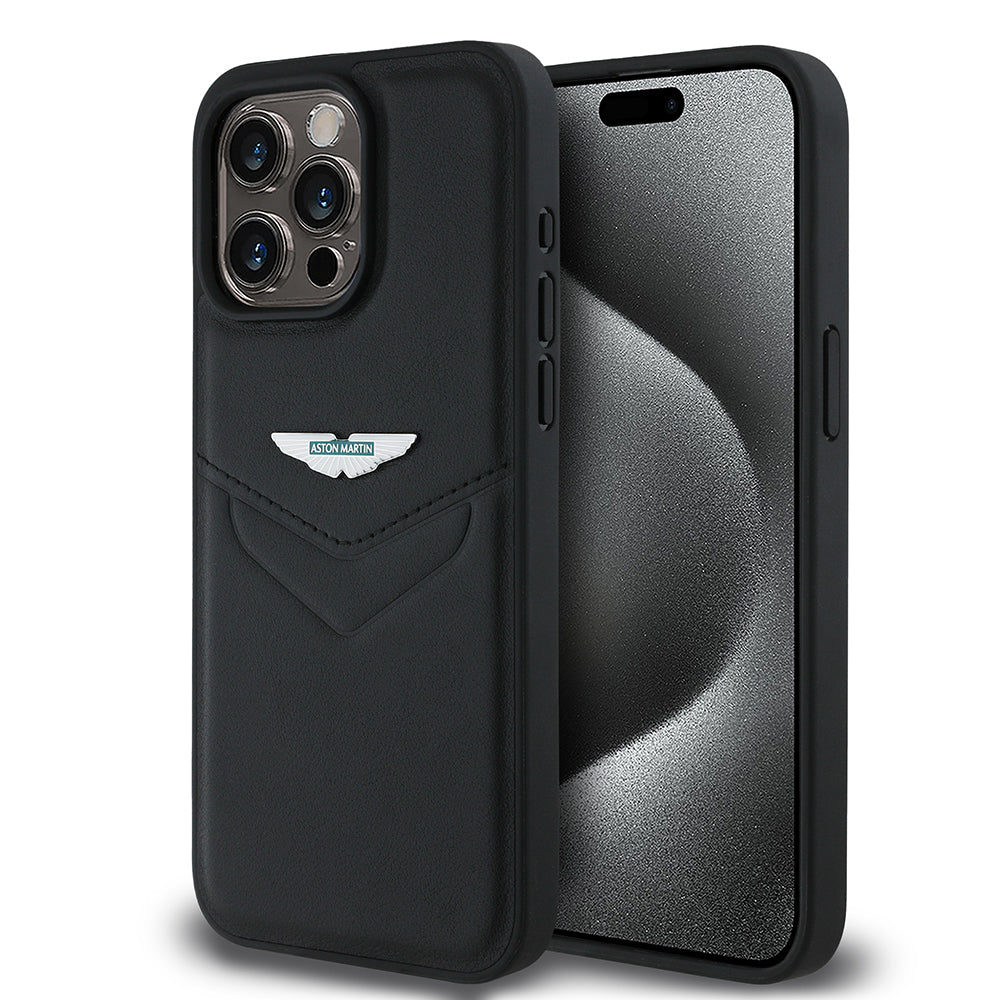 iPhone 15 Pro Max Kılıf Aston Martin Orjinal Lisanslı Victory Dizayn PU Deri Metal Logolu Kapak