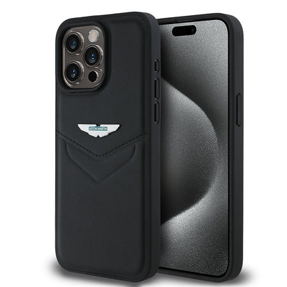 iPhone 15 Pro Max Kılıf Aston Martin Orjinal Lisanslı Victory Dizayn PU Deri Metal Logolu Kapak