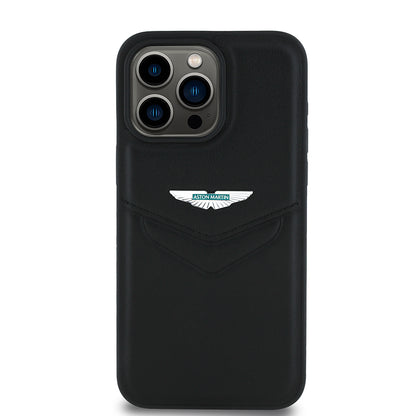 iPhone 15 Pro Max Kılıf Aston Martin Orjinal Lisanslı Victory Dizayn PU Deri Metal Logolu Kapak