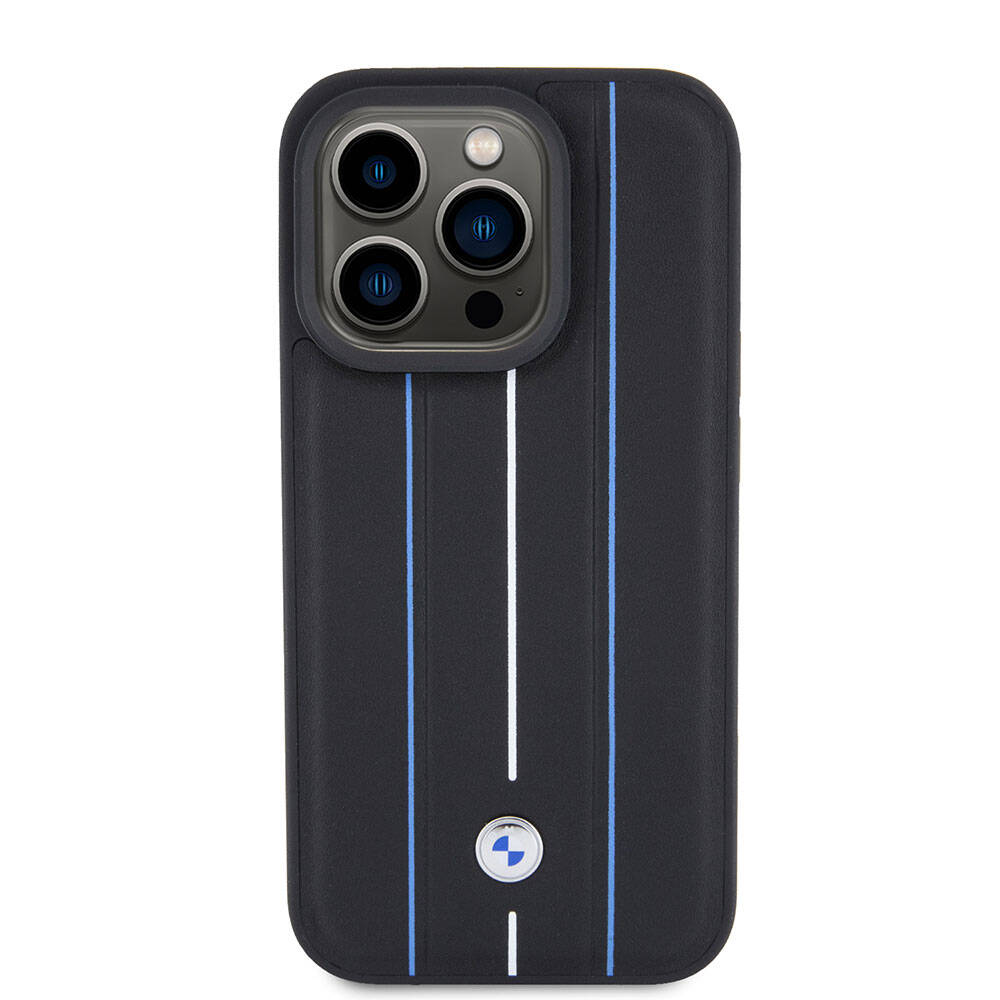 iPhone 15 Pro Max Kılıf BMW Deri Görünümlü Blue Lines Orjinal Lisanslı Kapak