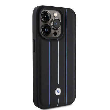 iPhone 15 Pro Max Kılıf BMW Deri Görünümlü Blue Lines Orjinal Lisanslı Kapak