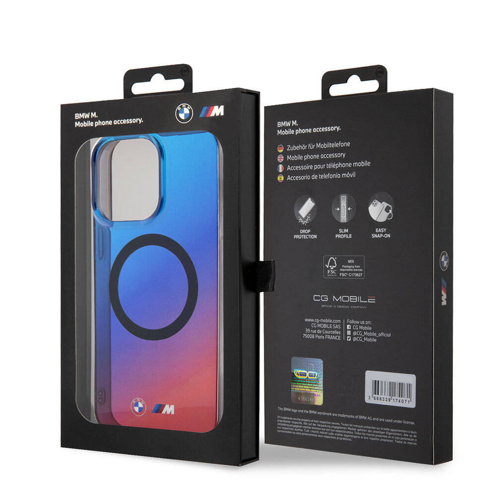 iPhone 15 Pro Max Kılıf BMW M-safe Şarj Özellikli Transparan Renk Geçişli Dizayn Orjinal Lisanslı Kapak