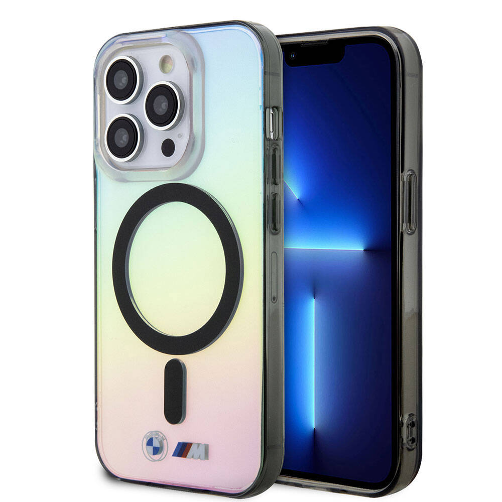 iPhone 15 Pro Max Kılıf BMW M-safe Şarj Özellikli Transparan Renk Geçişli Iridescent Orjinal Lisanslı Kapak