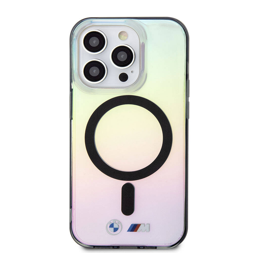 iPhone 15 Pro Max Kılıf BMW M-safe Şarj Özellikli Transparan Renk Geçişli Iridescent Orjinal Lisanslı Kapak