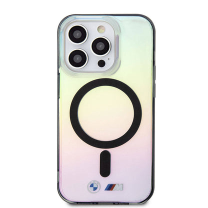 iPhone 15 Pro Max Kılıf BMW M-safe Şarj Özellikli Transparan Renk Geçişli Iridescent Orjinal Lisanslı Kapak