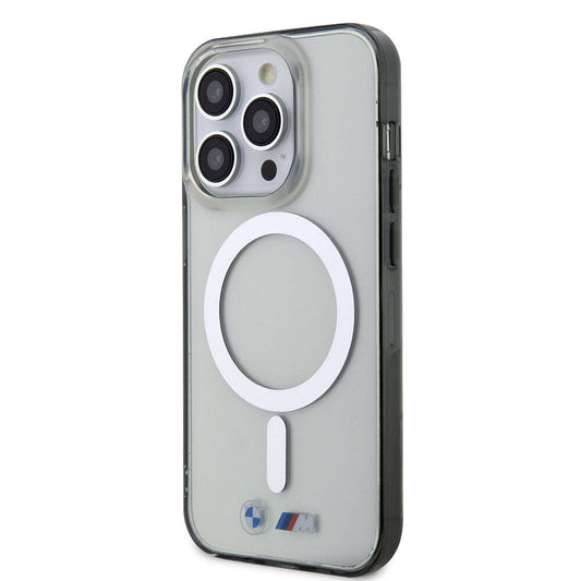 iPhone 15 Pro Max Kılıf BMW M-safe Şarj Özellikli Transparan Silver Ring Orjinal Lisanslı Kapak