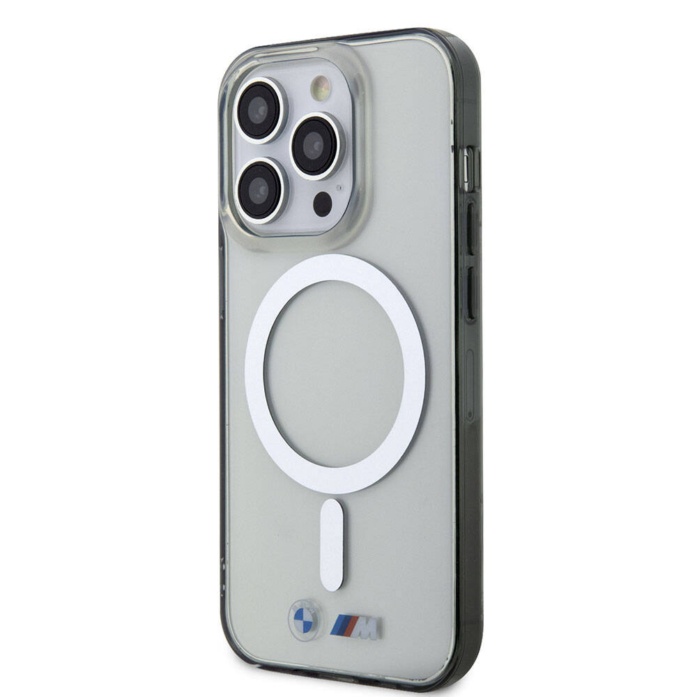 iPhone 15 Pro Max Kılıf BMW M-safe Şarj Özellikli Transparan Silver Ring Orjinal Lisanslı Kapak