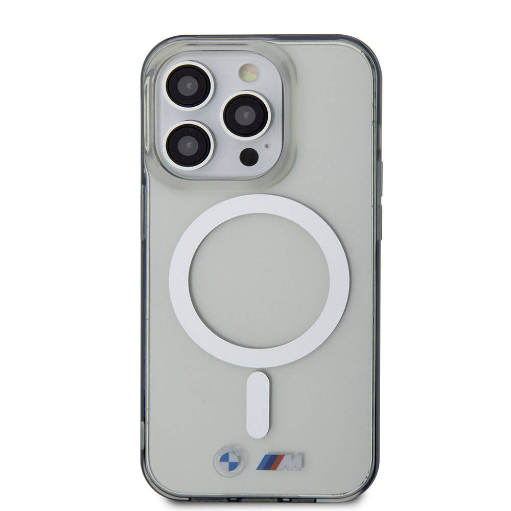iPhone 15 Pro Max Kılıf BMW M-safe Şarj Özellikli Transparan Silver Ring Orjinal Lisanslı Kapak