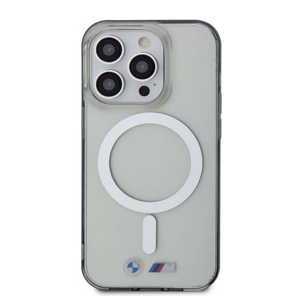 iPhone 15 Pro Max Kılıf BMW M-safe Şarj Özellikli Transparan Silver Ring Orjinal Lisanslı Kapak