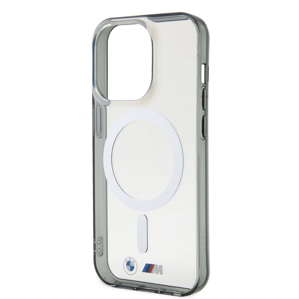 iPhone 15 Pro Max Kılıf BMW M-safe Şarj Özellikli Transparan Silver Ring Orjinal Lisanslı Kapak