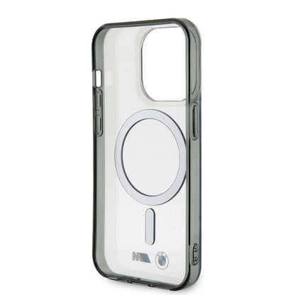 iPhone 15 Pro Max Kılıf BMW M-safe Şarj Özellikli Transparan Silver Ring Orjinal Lisanslı Kapak