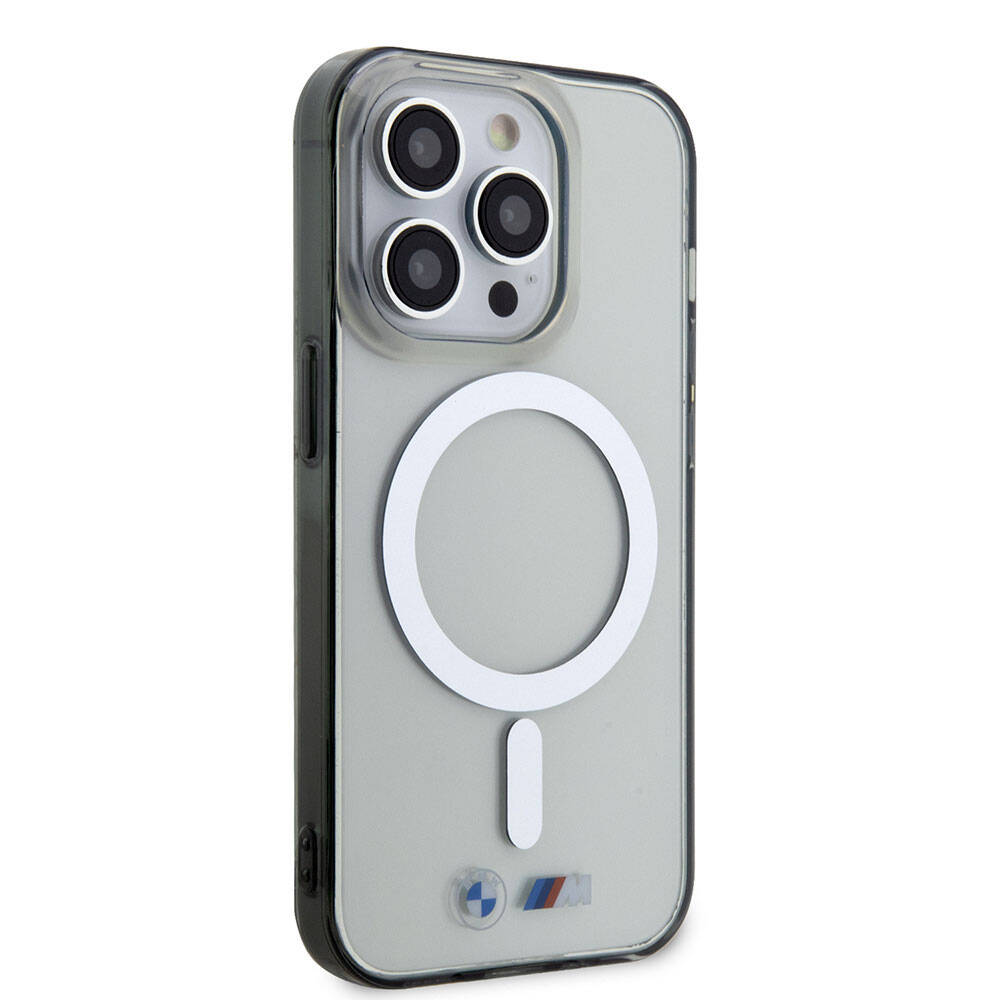 iPhone 15 Pro Max Kılıf BMW M-safe Şarj Özellikli Transparan Silver Ring Orjinal Lisanslı Kapak