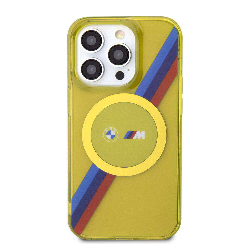 iPhone 15 Pro Max Kılıf BMW M-safe Şarj Özellikli Transparan Tricolor Stripes Orjinal Lisanslı Kapak