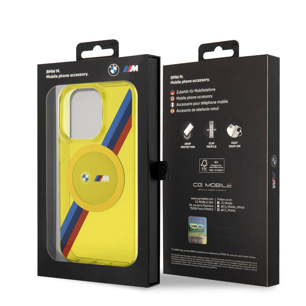 iPhone 15 Pro Max Kılıf BMW M-safe Şarj Özellikli Transparan Tricolor Stripes Orjinal Lisanslı Kapak