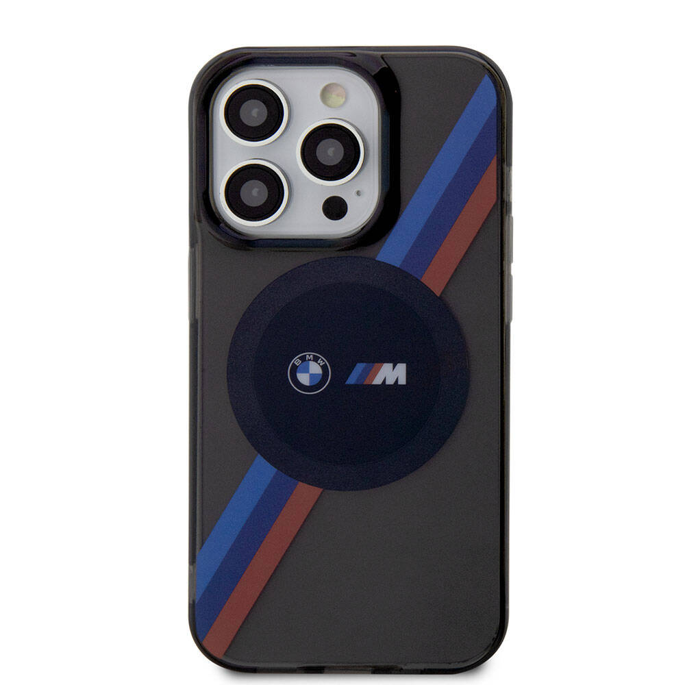iPhone 15 Pro Max Kılıf BMW M-safe Şarj Özellikli Transparan Tricolor Stripes Orjinal Lisanslı Kapak