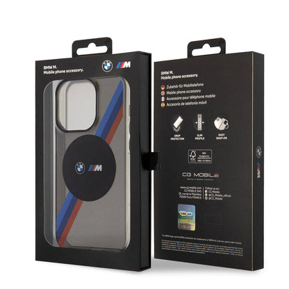 iPhone 15 Pro Max Kılıf BMW M-safe Şarj Özellikli Transparan Tricolor Stripes Orjinal Lisanslı Kapak