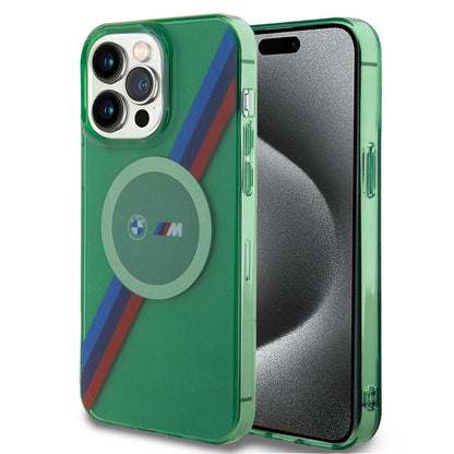 iPhone 15 Pro Max Kılıf BMW M-safe Şarj Özellikli Transparan Tricolor Stripes Orjinal Lisanslı Kapak