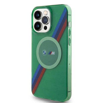 iPhone 15 Pro Max Kılıf BMW M-safe Şarj Özellikli Transparan Tricolor Stripes Orjinal Lisanslı Kapak