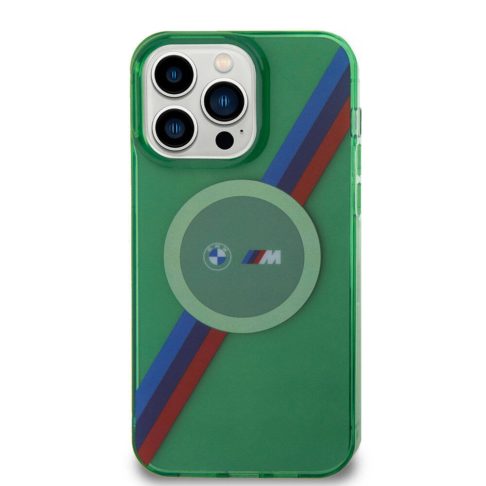 iPhone 15 Pro Max Kılıf BMW M-safe Şarj Özellikli Transparan Tricolor Stripes Orjinal Lisanslı Kapak