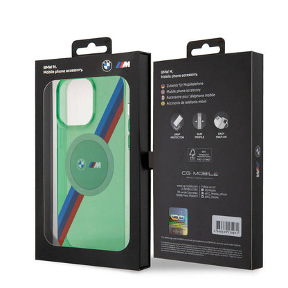 iPhone 15 Pro Max Kılıf BMW M-safe Şarj Özellikli Transparan Tricolor Stripes Orjinal Lisanslı Kapak