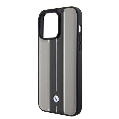 iPhone 15 Pro Kılıf BMW Orjinal Lisanslı Deri Arka Yüzey Metal Logolu Çift Şerit Tasarımlı Kapak