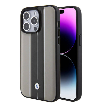 iPhone 15 Pro Kılıf BMW Orjinal Lisanslı Deri Arka Yüzey Metal Logolu Çift Şerit Tasarımlı Kapak