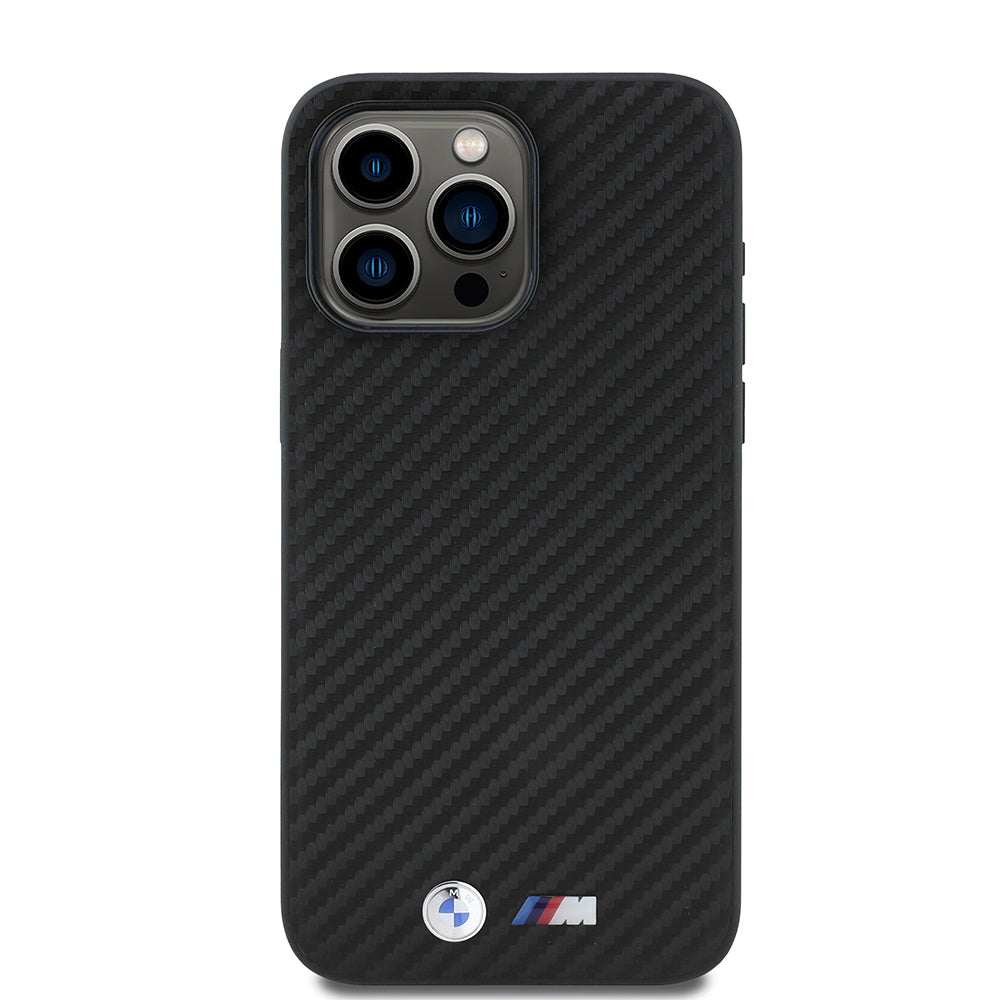 iPhone 15 Pro Max Kılıf BMW Orjinal Lisanslı Karbon Fiber Tasarımlı ve Metal Logolu PU Deri Kapak
