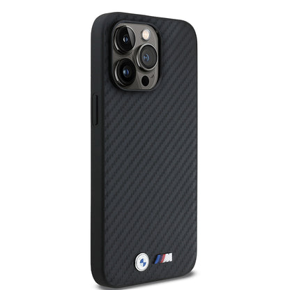 iPhone 15 Pro Max Kılıf BMW Orjinal Lisanslı Karbon Fiber Tasarımlı ve Metal Logolu PU Deri Kapak