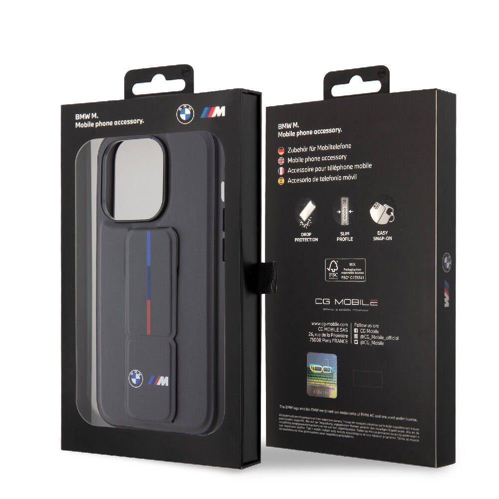 iPhone 15 Pro Max Kılıf BMW Orjinal Lisanslı M Şerit ve Logolu Standlı Kapak