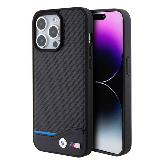 iPhone 15 Pro Max Kılıf BMW Orjinal Lisanslı M-safe Şarj Özellikli M Logolu PU Karbon Kapak