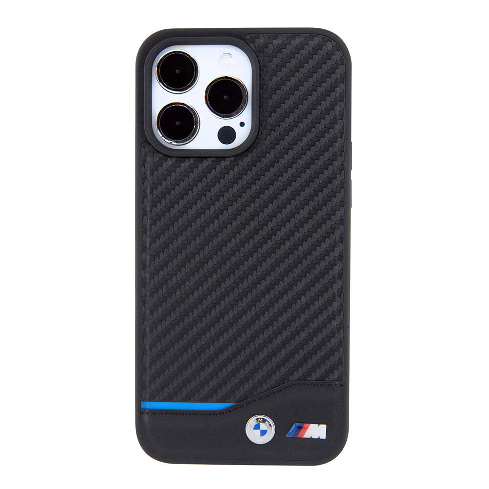 iPhone 15 Pro Max Kılıf BMW Orjinal Lisanslı M-safe Şarj Özellikli M Logolu PU Karbon Kapak