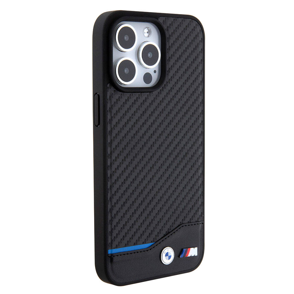 iPhone 15 Pro Max Kılıf BMW Orjinal Lisanslı M-safe Şarj Özellikli M Logolu PU Karbon Kapak