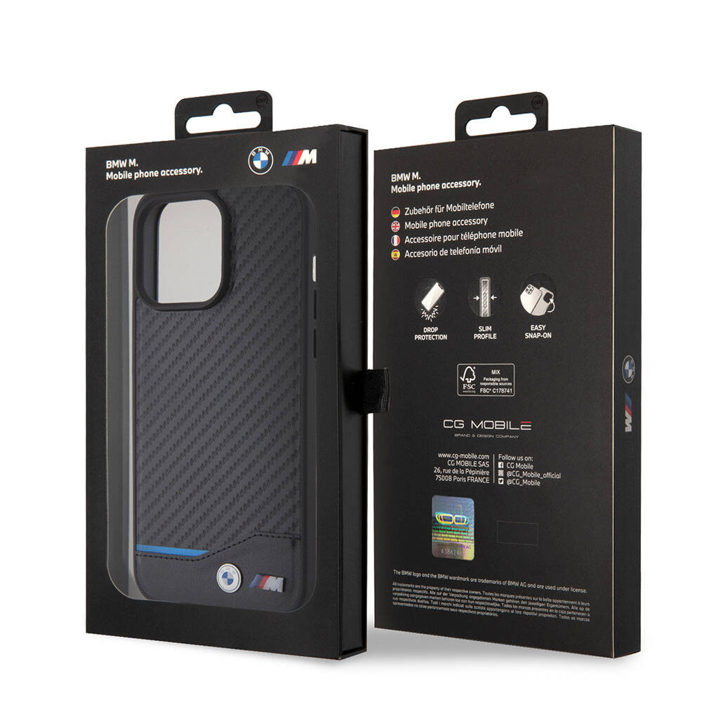 iPhone 15 Pro Max Kılıf BMW Orjinal Lisanslı M-safe Şarj Özellikli M Logolu PU Karbon Kapak