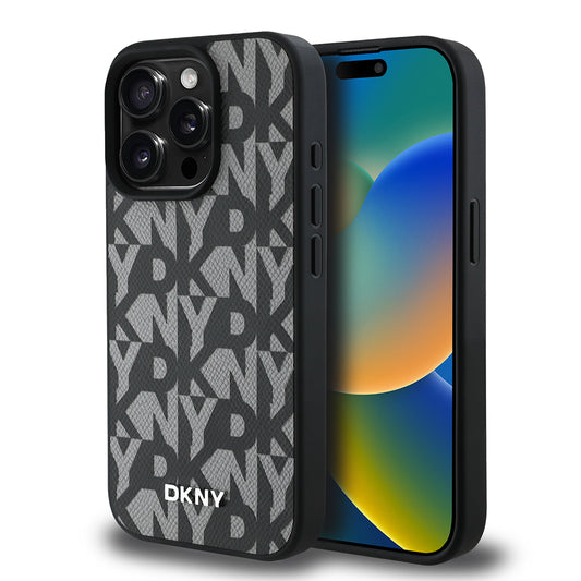 iPhone 15 Pro Max Kılıf DKNY Orjinal Lisanslı M-safe Şarj Özellikli 3D Yazılı Grid Pattern Kapak