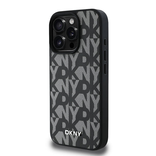 iPhone 15 Pro Max Kılıf DKNY Orjinal Lisanslı M-safe Şarj Özellikli 3D Yazılı Grid Pattern Kapak