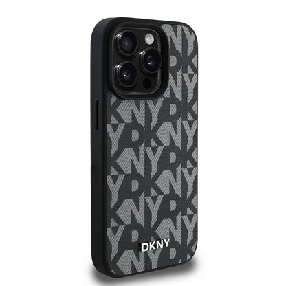 iPhone 15 Pro Max Kılıf DKNY Orjinal Lisanslı M-safe Şarj Özellikli 3D Yazılı Grid Pattern Kapak