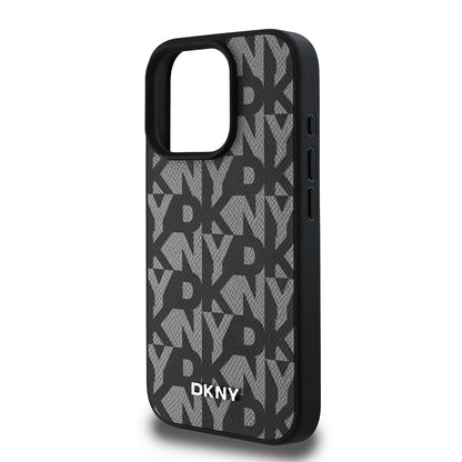 iPhone 15 Pro Max Kılıf DKNY Orjinal Lisanslı M-safe Şarj Özellikli 3D Yazılı Grid Pattern Kapak