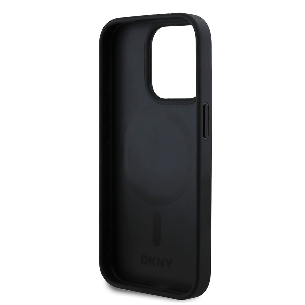 iPhone 15 Pro Max Kılıf DKNY Orjinal Lisanslı M-safe Şarj Özellikli 3D Yazılı Grid Pattern Kapak
