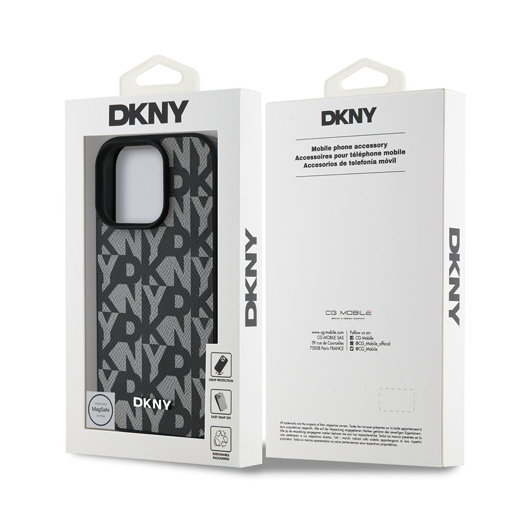 iPhone 15 Pro Max Kılıf DKNY Orjinal Lisanslı M-safe Şarj Özellikli 3D Yazılı Grid Pattern Kapak